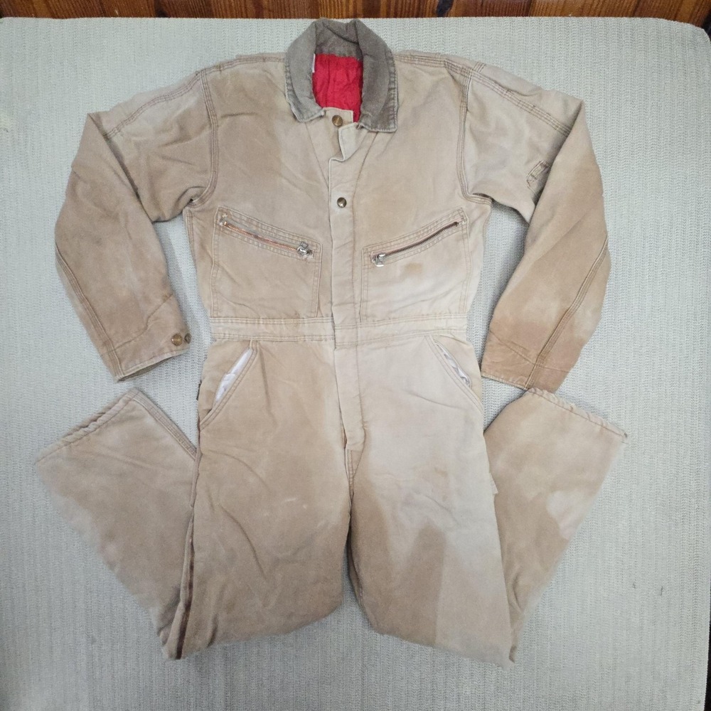 Vintage Carhartt Coveralls Mens Large Beige Duck Canvas Insulated Made in USA